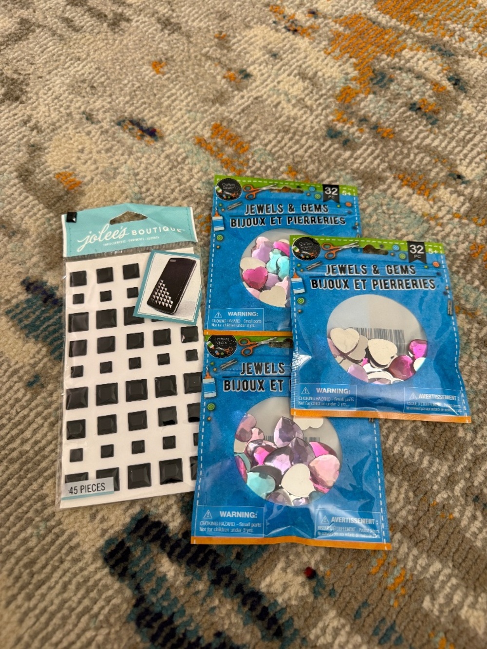 Lot of 4 Arts and Crafts scrapbooking supplies jewels & gems hearts square bling